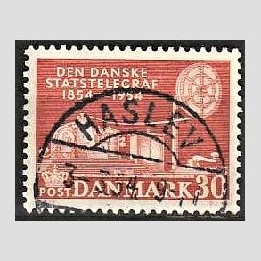 FRIM�RKER DANMARK | 1954 - AFA 356 - Statstelegrafen - 30 �re brunr�d - Pragt Stemplet Haslev