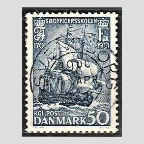 FRIM�RKER DANMARK | 1951 - AFA 329 - S�officerskolen 250 �r - 50 �re bl� - Pragt Stemplet