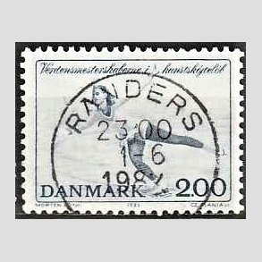 FRIM�RKER DANMARK | 1982 - AFA 745 - WM i kunstsk�jtel�b - 2 Kr. bl� - Pragt Stemplet