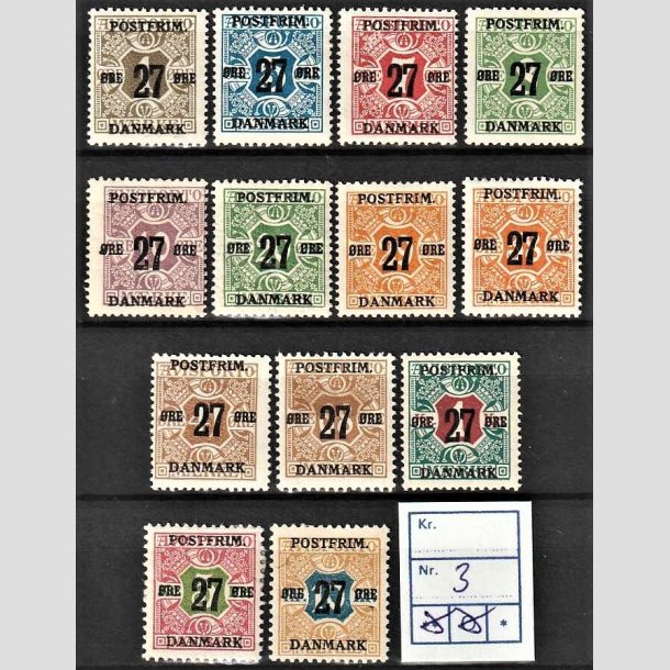 FRIMRKER DANMARK | 1918 - AFA  85-97 - 27 res Provisorier komplet (-X'erne) - Ubrugt