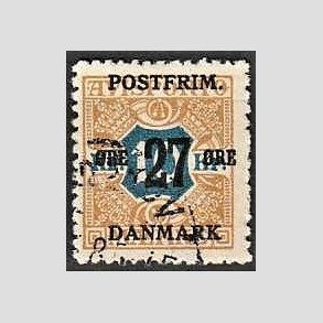 FRIMRKER DANMARK | 1918 - AFA 97 - 27 re/10 Kr. brun/bl provisorium - Stemplet
