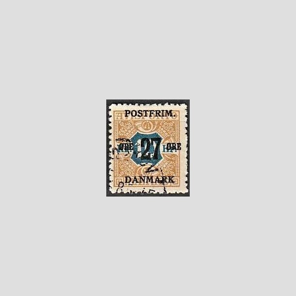 FRIMRKER DANMARK | 1918 - AFA 97 - 27 re/10 Kr. brun/bl provisorium - Stemplet