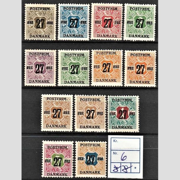 FRIMRKER DANMARK | 1918 - AFA  85-97 - 27 res Provisorier komplet (-X'erne) - Ubrugt