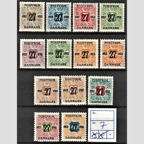 FRIMRKER DANMARK | 1918 - AFA  85-97 - 27 res Provisorier komplet (-X'erne) - Ubrugt