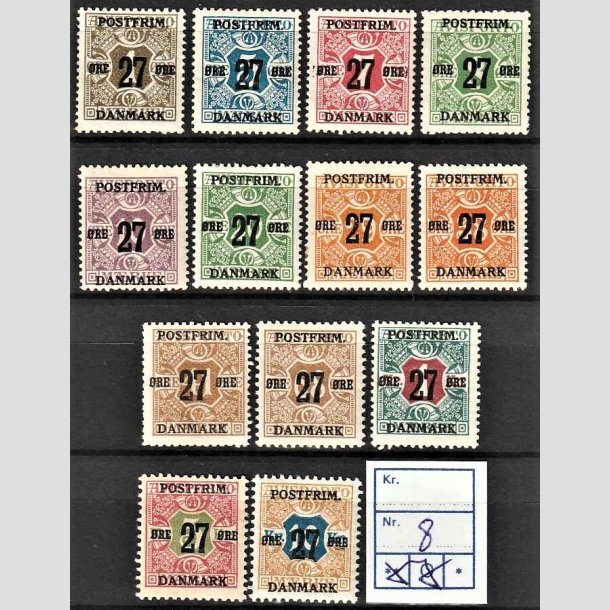 FRIMRKER DANMARK | 1918 - AFA  85-97 - 27 res Provisorier komplet (-X'erne) - Ubrugt