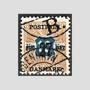 FRIMRKER DANMARK | 1918 - AFA 97 - 27 re/10 Kr. brun/bl provisorium - Stemplet