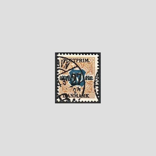 FRIMRKER DANMARK | 1918 - AFA 97 - 27 re/10 Kr. brun/bl provisorium - Stemplet