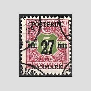 FRIMRKER DANMARK | 1918 - AFA 96 - 27 re/5 Kr. rd/grn provisorium - Stemplet