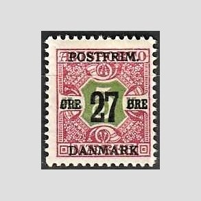 FRIMRKER DANMARK | 1918 - AFA 96 - 27 re/5 Kr. rd/grn - Ubrugt