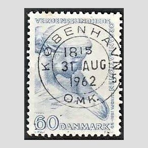 FRIM�RKER DANMARK | 1960 - AFA 388 - WHO - 60 �re bl� - Pragt Stemplet