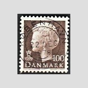 FRIMRKER DANMARK | 1977 - AFA 645 - Dronning Margrethe - 100 re brun - Pragt Stemplet