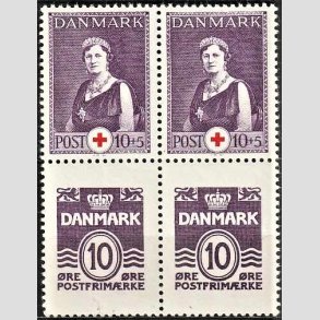 FRIMRKER DANMARK | 1940 - AFA 252,266 - Dronning Alexandrine Rde Kors - 10 + 5 re violet/rd + 10 re violet i blok - Postfrisk