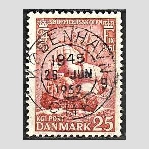 FRIM�RKER DANMARK | 1951 - AFA 328 - S�officerskolen 250 �r - 25 �re brunr�d - Pragt Stemplet