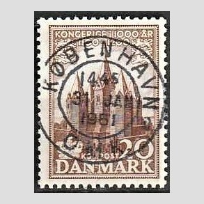 FRIM�RKER DANMARK | 1953-56 - AFA 348 - Kongeriget 1000 �r - 20 �re brun - Pragt Stemplet
