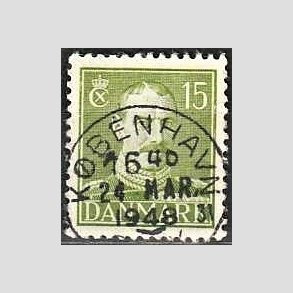 FRIMRKER DANMARK | 1942-44 - AFA 275 - Chr. X 15 re grn - Lux Stemplet 