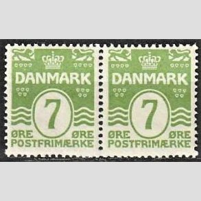 FRIMRKER DANMARK | 1926 - AFA 167 - 7 re lysgrn blgelinie i par - Postfrisk