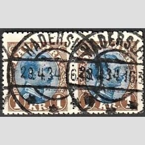 FRIMRKER DANMARK | 1921-22 - AFA 131a - Chr. X 1 Kr. brun/bl Type II i par - Pragt Stemplet