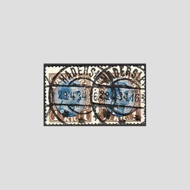 FRIMRKER DANMARK | 1921-22 - AFA 131a - Chr. X 1 Kr. brun/bl Type II i par - Pragt Stemplet