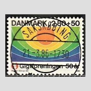 FRIMRKER DANMARK | 1986 - AFA 855 - Gigtforeningen 50 r - 2,80 Kr. + 50 re flerfarvet - Pragt Stemplet