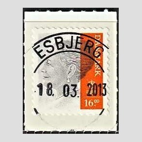 FRIMRKER DANMARK | 2013 - AFA 1737 - Dronning Margrethe - 16 Kr. gr/orange - Pragt Stemplet