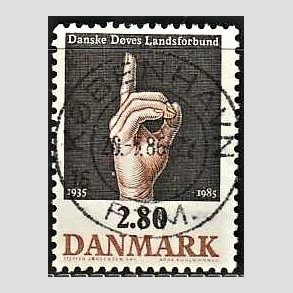 FRIM�RKER DANMARK | 1985 - AFA 844 - D�ves Landsforbund 50 �r - 2,80 Kr. flerfarvet - Pragt Stemplet