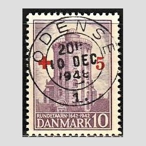 FRIMRKER DANMARK | 1944 - AFA 283 - Rde Kors provisorium - + 5/ 10 re violet - Pragt Stemplet Odense