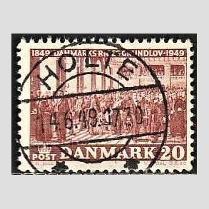 FRIM�RKER DANMARK | 1949 - AFA 315 - Grundloven 100 �r - 20 �re r�dbrun - Lux Stemplet Holte