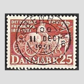 FRIM�RKER DANMARK | 1951 - AFA 332 - F�rste frim�rker 100 �r, 25 �re brunr�d - Pragt Stemplet