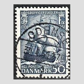 FRIM�RKER DANMARK | 1951 - AFA 329 - S�officerskolen 250 �r - 50 �re bl� - Pragt Stemplet