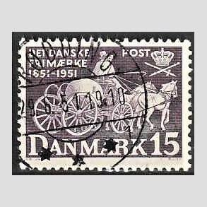 FRIM�RKER DANMARK | 1951 - AFA 331 - F�rste frim�rker 100 �r - 15 �re violet - Lux Stemplet