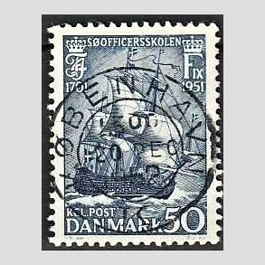 FRIM�RKER DANMARK | 1951 - AFA 329 - S�officerskolen 250 �r - 50 �re bl� - Pragt Stemplet