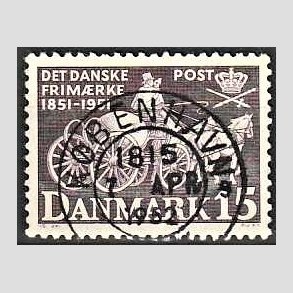 FRIM�RKER DANMARK | 1951 - AFA 331 - F�rste frim�rker 100 �r - 15 �re violet - Lux Stemplet