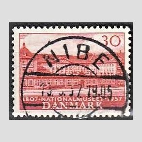 FRIM�RKER DANMARK | 1957 - AFA 370 - Nationalmuseets 150 �r - 30 �re r�d - Pragt Stemplet Nibe