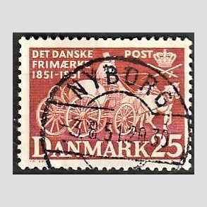FRIM�RKER DANMARK | 1951 - AFA 332 - F�rste frim�rker 100 �r, 25 �re brunr�d - Pragt Stemplet