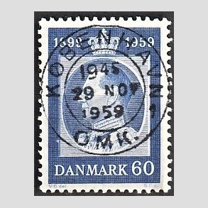 FRIM�RKER DANMARK | 1959 - AFA 376 - Frederik IX 60 �r - 60 �re bl� - Pragt Stemplet