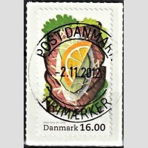 FRIM�RKER DANMARK | 2012 - AFA 1704 - Sm�rrebr�d - 16,00 Kr. flerfarvet p� klip - Pragt Stemplet