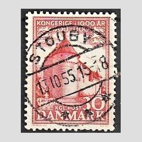 FRIM�RKER DANMARK | 1953-56 - AFA 349 - Kongeriget 1000 �r - 30 �re r�d - Pragt Stemplet Stouby