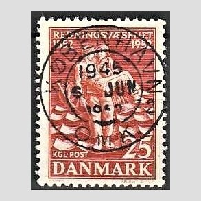 FRIMRKER DANMARK | 1952 - AFA 334 - Redningsvsnet 100 r - 25 re brunrd - Pragt Stemplet Kbenhavn