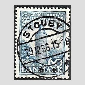 FRIM�RKER DANMARK | 1953-56 - AFA 350 - Kongeriget 1000 �r - 60 �re bl� - Pragt Stemplet Stouby