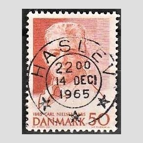FRIM�RKER DANMARK | 1965 - AFA 435 - Komponist Carl Nielsen - 30 �re oranger�d - Pragt Stemplet Haslev