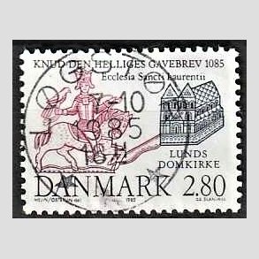 FRIM�RKER DANMARK | 1985 - AFA 834 - Domkirken i Lund - 2,80 Kr. m�rkbl�/lilla - Pragt Stemplet
