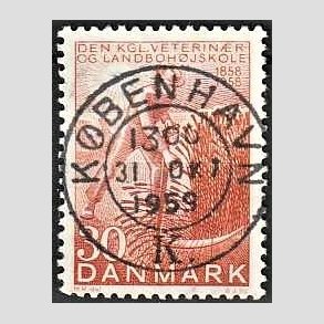 FRIM�RKER DANMARK | 1958 - AFA 372 - Landboh�jskolen 100 �r - 30 �re r�d - Pragt Stemplet K�benhavn