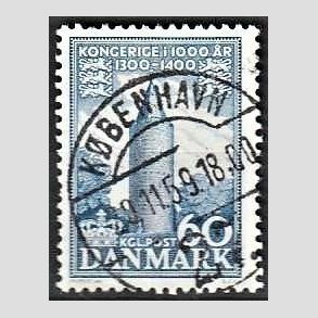 FRIM�RKER DANMARK | 1953-56 - AFA 350 - Kongeriget 1000 �r - 60 �re bl� - Pragt Stemplet K�benhavn