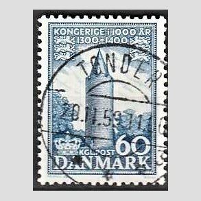 FRIMRKER DANMARK | 1953-56 - AFA 350 - Kongeriget 1000 r - 60 re bl - Pragt Stemplet Tnder