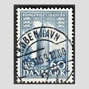 FRIM�RKER DANMARK | 1953-56 - AFA 350 - Kongeriget 1000 �r - 60 �re bl� - Pragt Stemplet K�benhavn