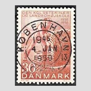 FRIM�RKER DANMARK | 1958 - AFA 372 - Landboh�jskolen 100 �r - 30 �re r�d - Pragt Stemplet