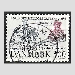 FRIM�RKER DANMARK | 1985 - AFA 835 - Domkirken i Lund - 3,00 Kr. m�rkbl�/lilla - Pragt Stemplet