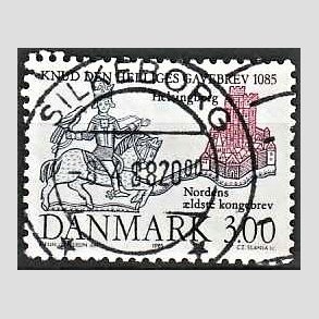 FRIM�RKER DANMARK | 1985 - AFA 835 - Domkirken i Lund - 3,00 Kr. m�rkbl�/lilla - Pragt Stemplet