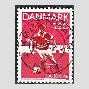 FRIM�RKER DANMARK | 1989 - AFA 935 - DBU 100 �r - 3,20 Kr. r�d/sort - Pragt Stemplet