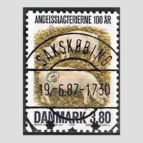 FRIM�RKER DANMARK | 1987 - AFA 886 - Danske Andelsslagterier 100 �r - 3,80 Kr. flerfarvet - Pragt Stemplet (Pragtm�rke)